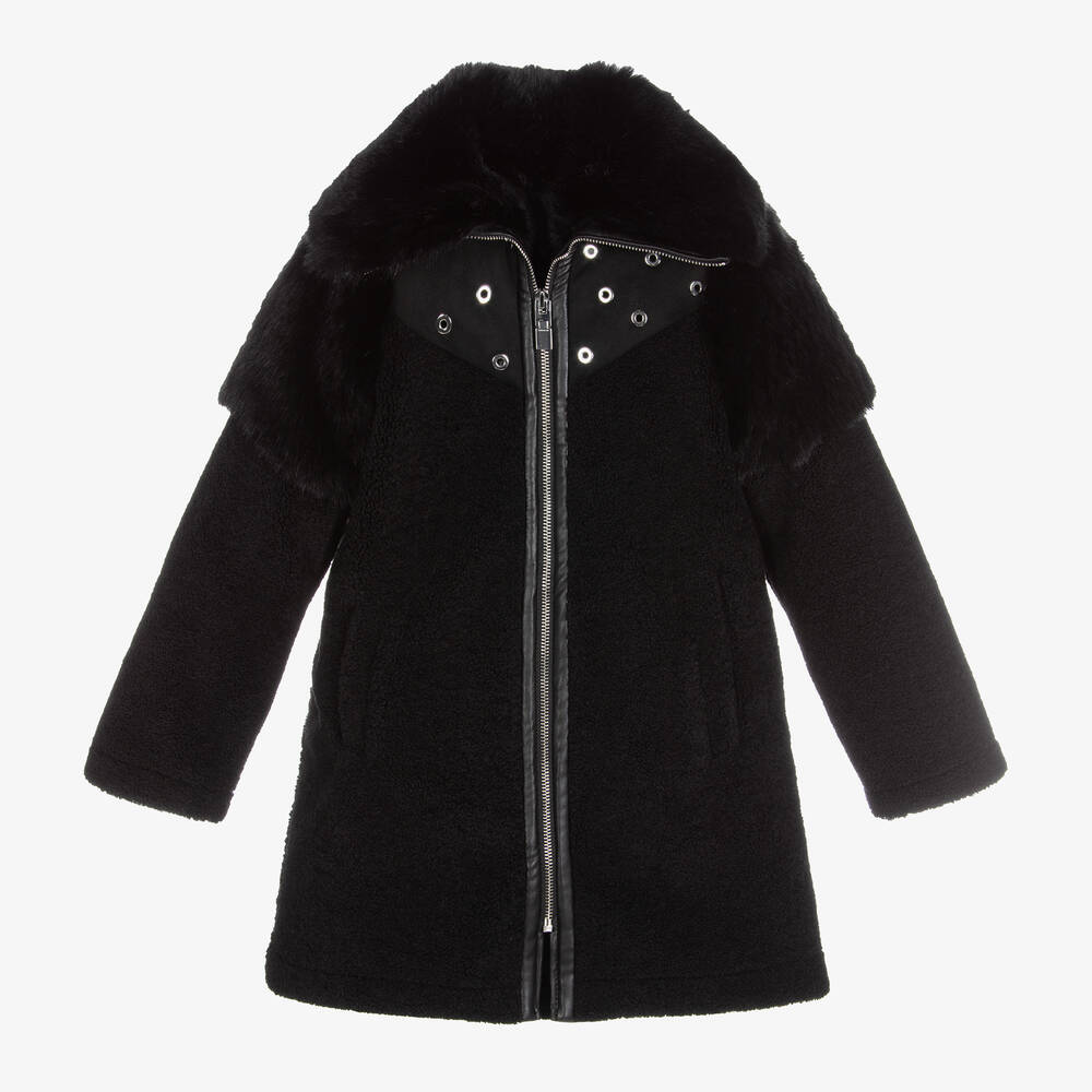 Givenchy - Black Faux Shearling Coat | Childrensalon