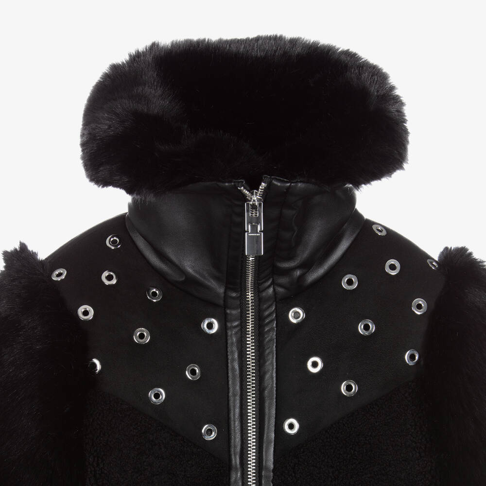 Givenchy-Black Faux Shearling Coat | Childrensalon Outlet