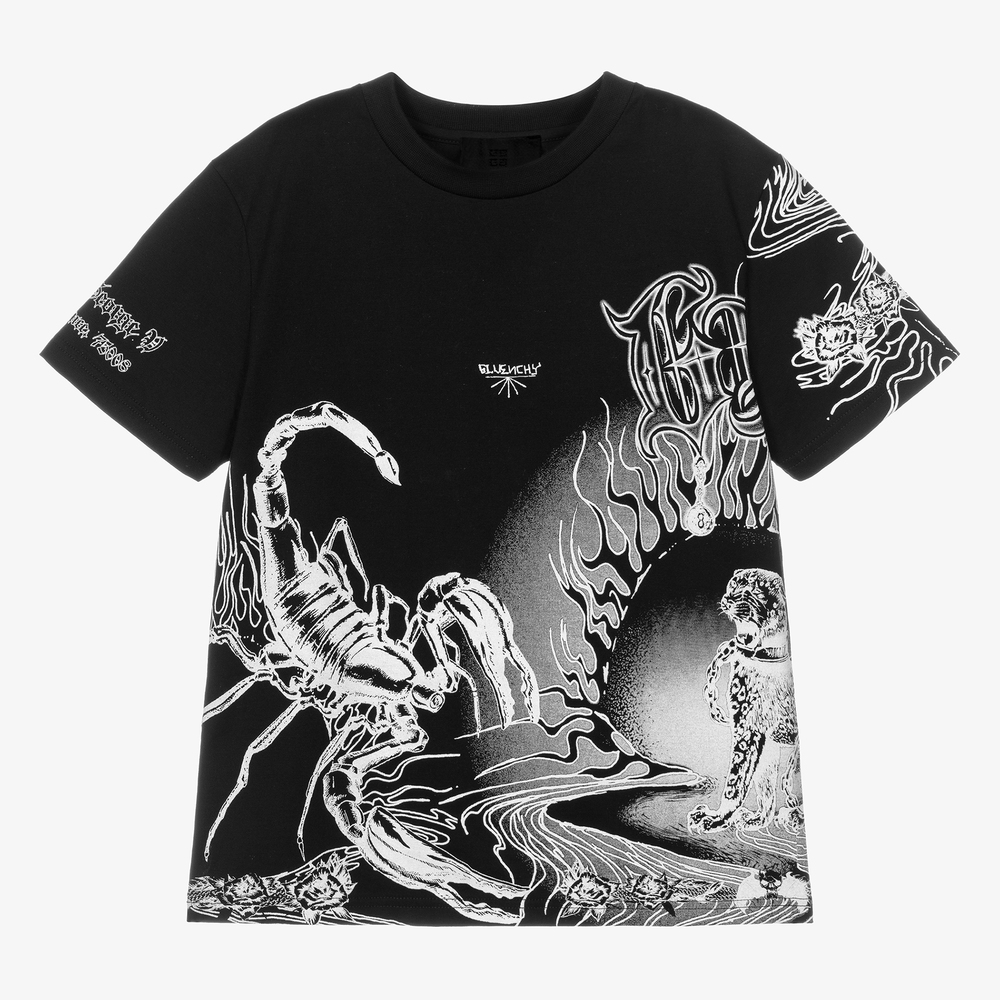 Givenchy - Black Gothic Cotton T-Shirt | Childrensalon Outlet