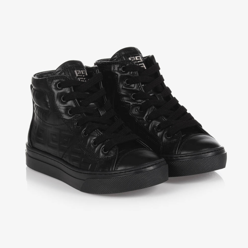 Givenchy - Black Leather 4G Trainers | Childrensalon