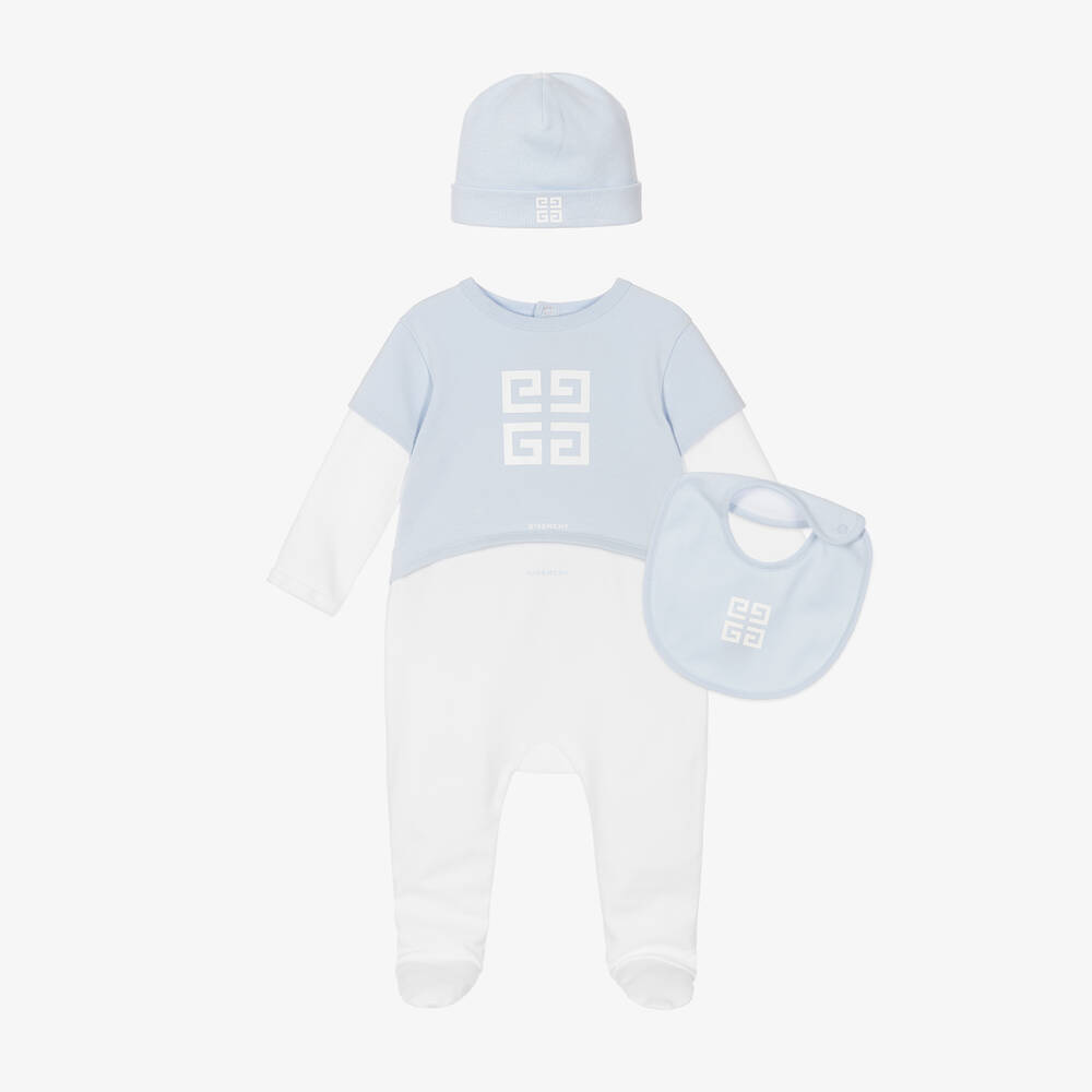 Givenchy-Blue Cotton 4G Logo Babysuit Set | Childrensalon Outlet