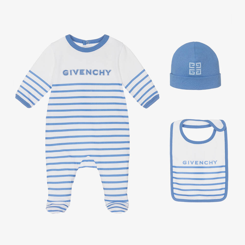 Givenchy-طقم هدية بِدلة أوفرول قطن مقلم لون أزرق وأبيض | Childrensalon Outlet