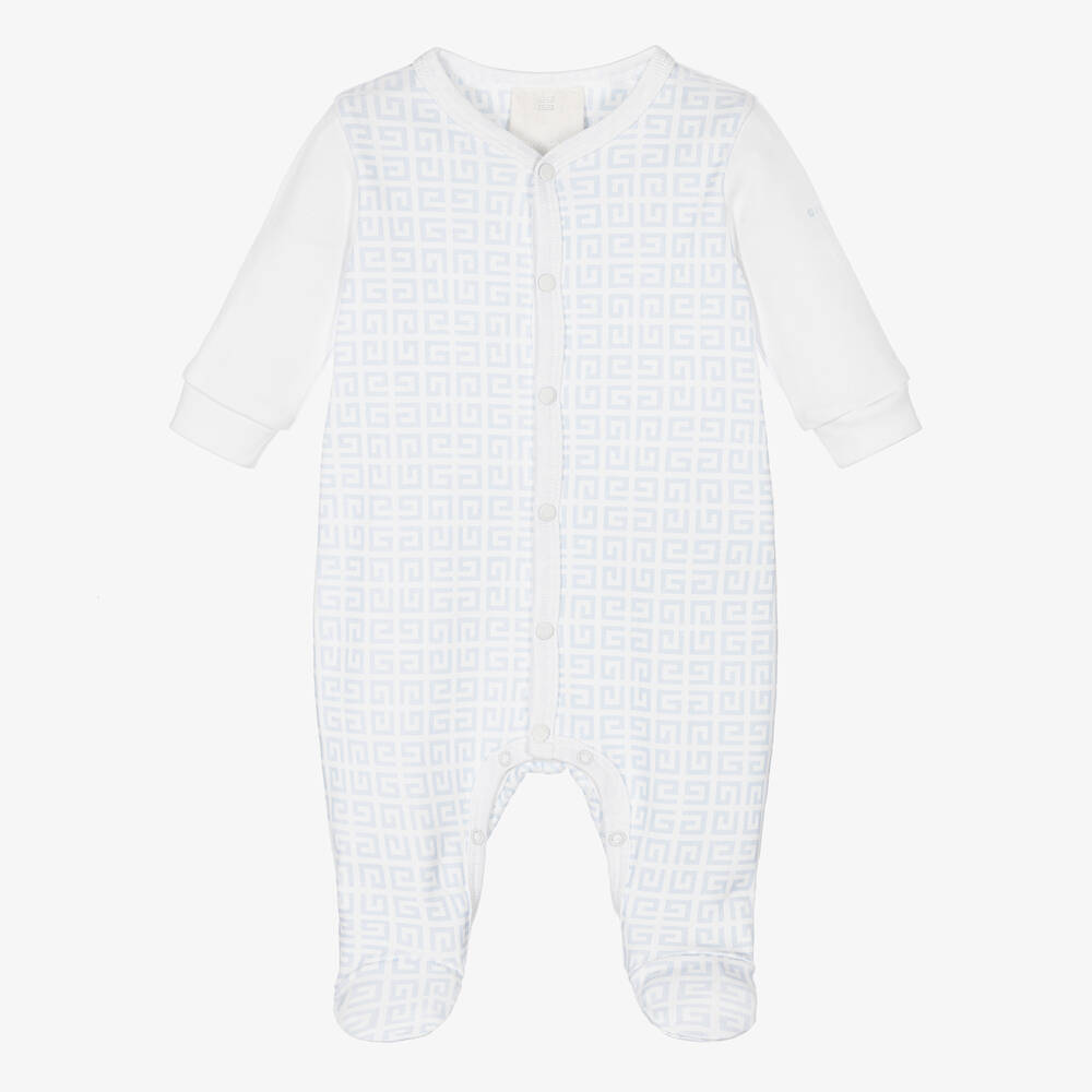 Givenchy - Blue & White Cotton 4G Logo Babygrow | Childrensalon