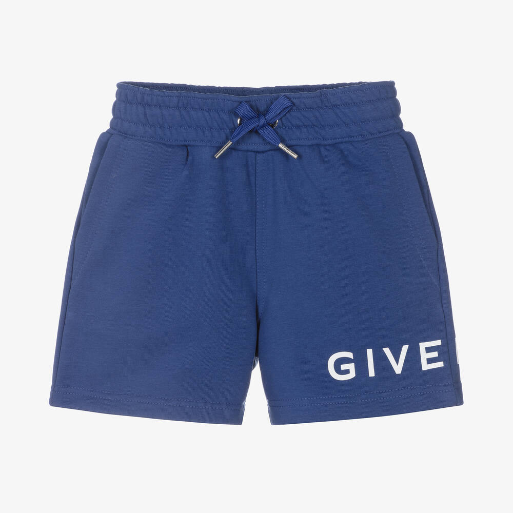 Givenchy - Blue & White Logo Fleece Shorts | Childrensalon