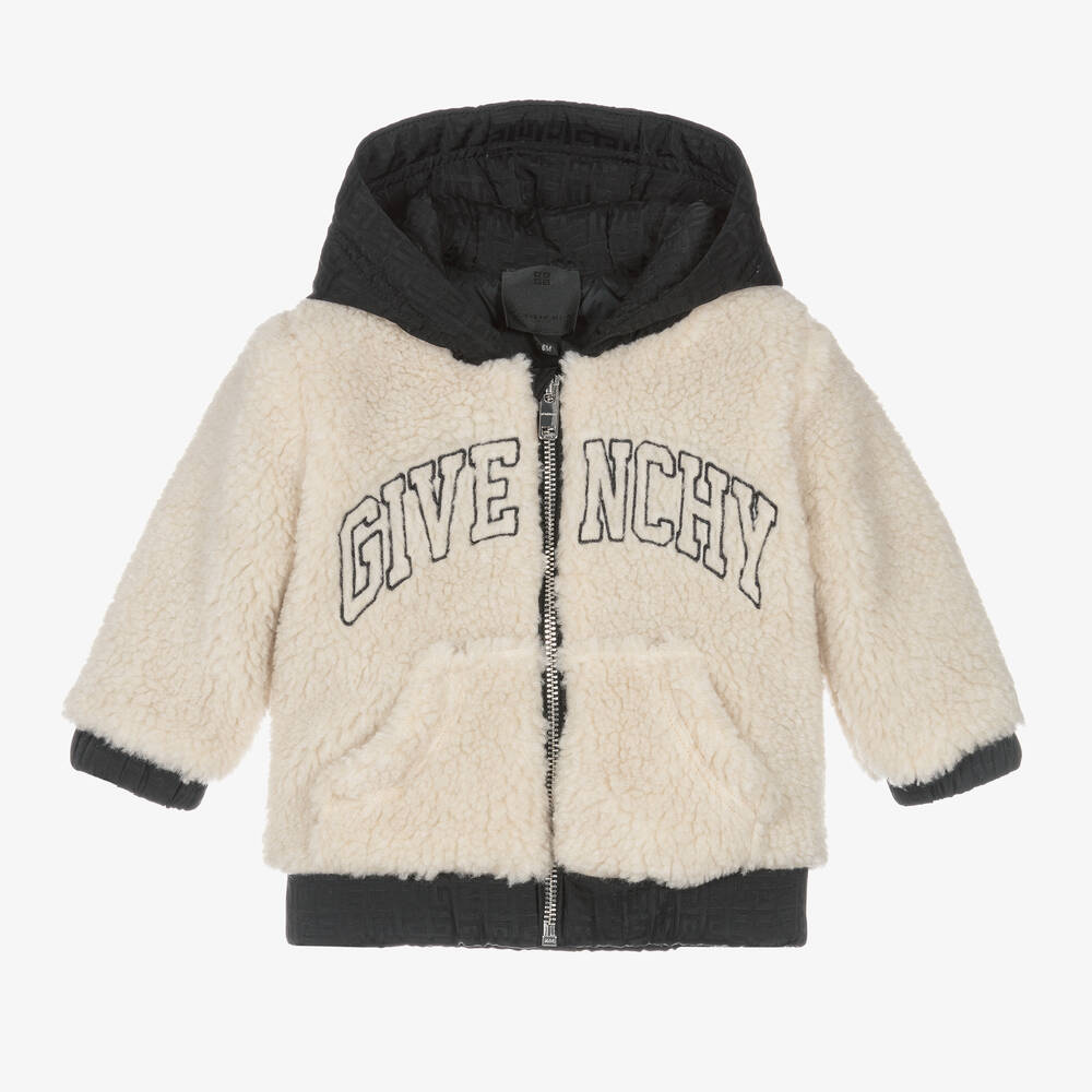 Givenchy - Veste varsity beige et noire en polaire borg garçon | Childrensalon
