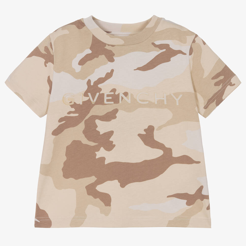 Givenchy - Boys Beige Cotton Camouflage Logo T-Shirt | Childrensalon