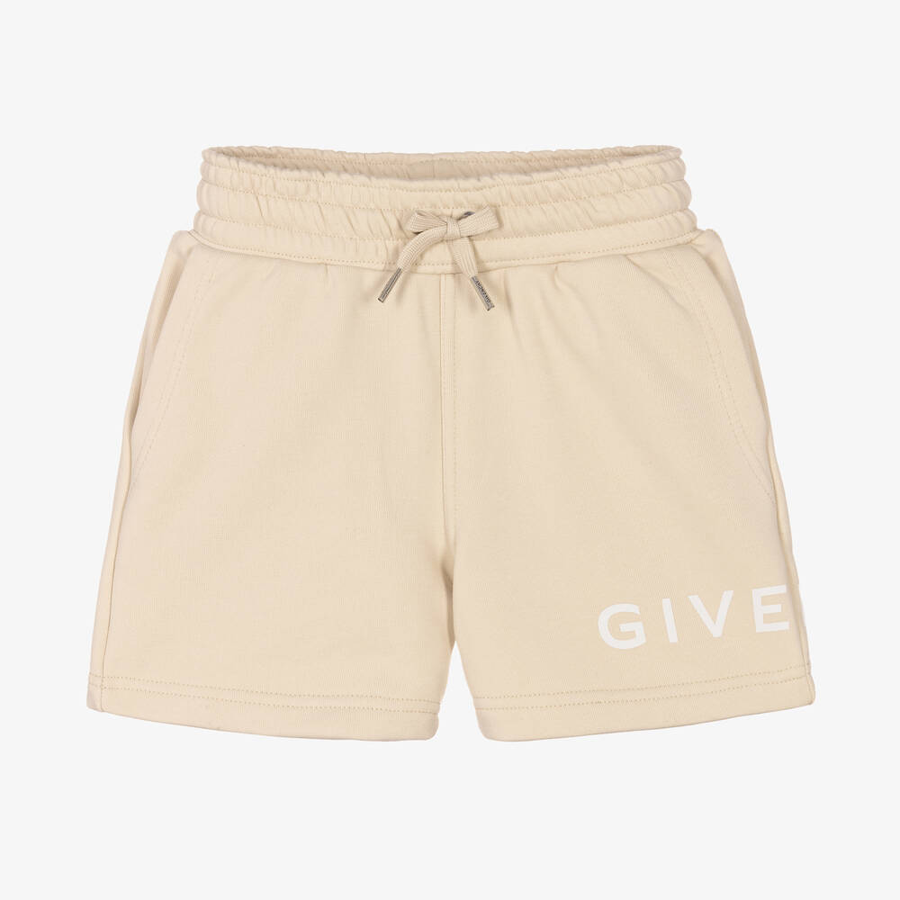 Givenchy - Boys Beige Cotton Logo Shorts | Childrensalon