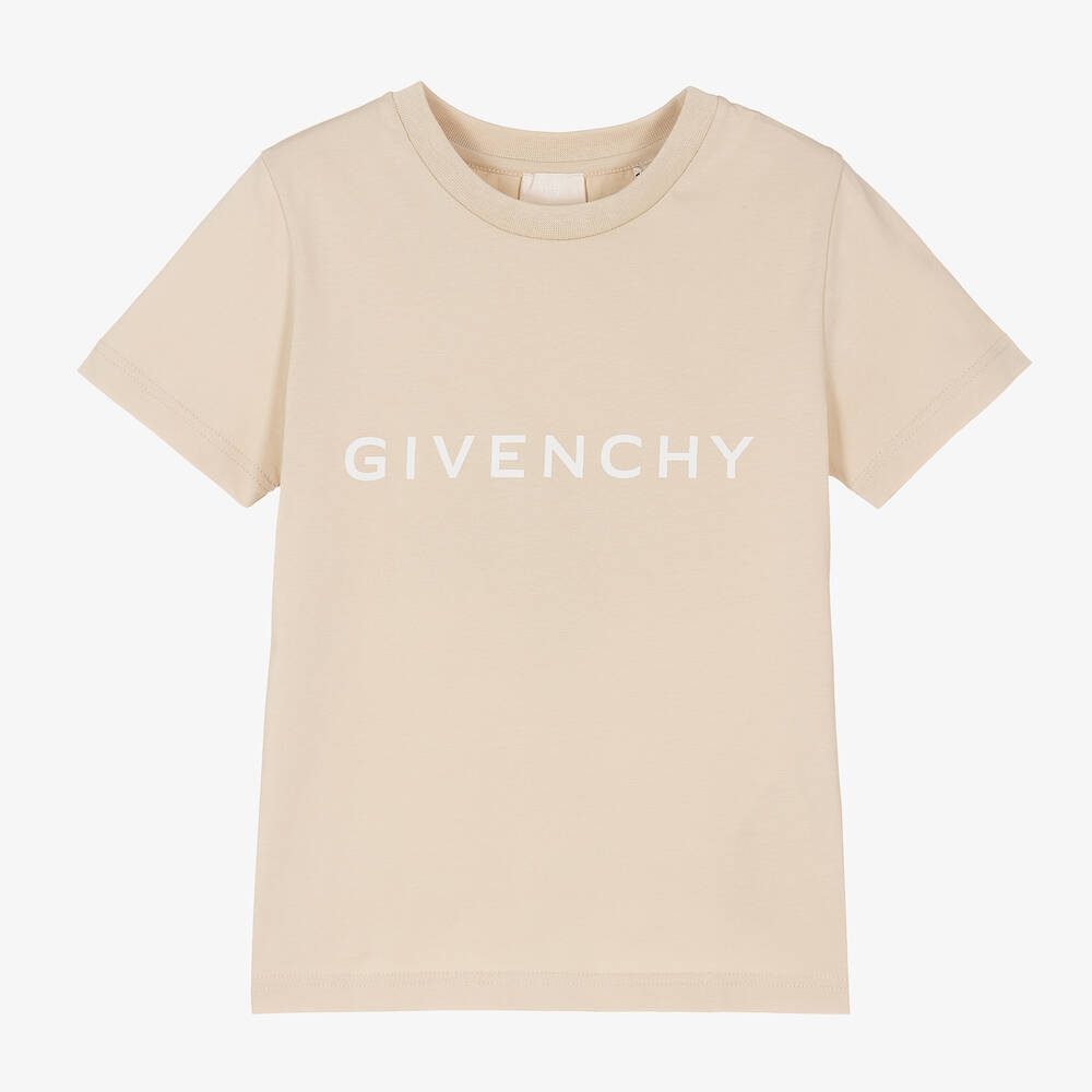 Givenchy - Boys Beige Cotton Logo T-Shirt | Childrensalon