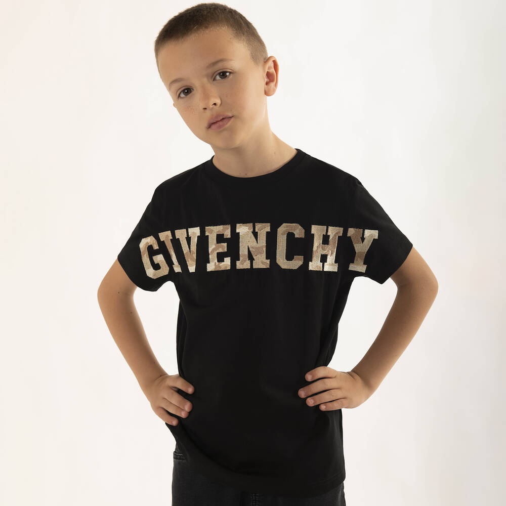 Givenchy-Черная футболка с камуфляжным логотипом | Childrensalon Outlet