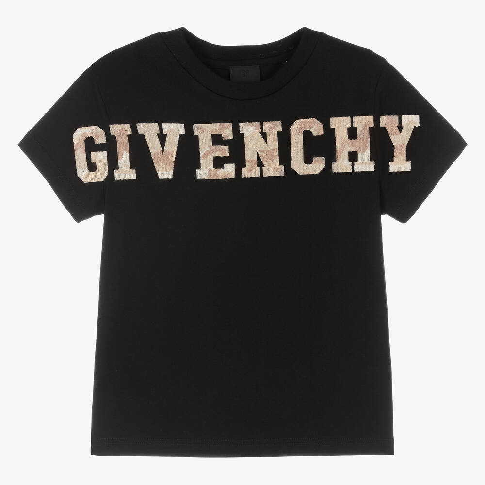 Givenchy - Черная футболка с камуфляжным логотипом | Childrensalon