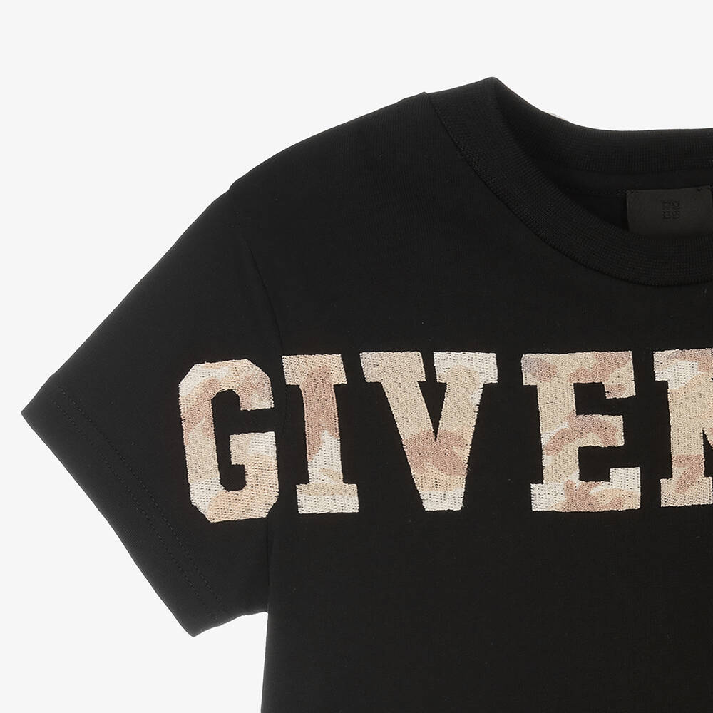 Givenchy-Черная футболка с камуфляжным логотипом | Childrensalon Outlet