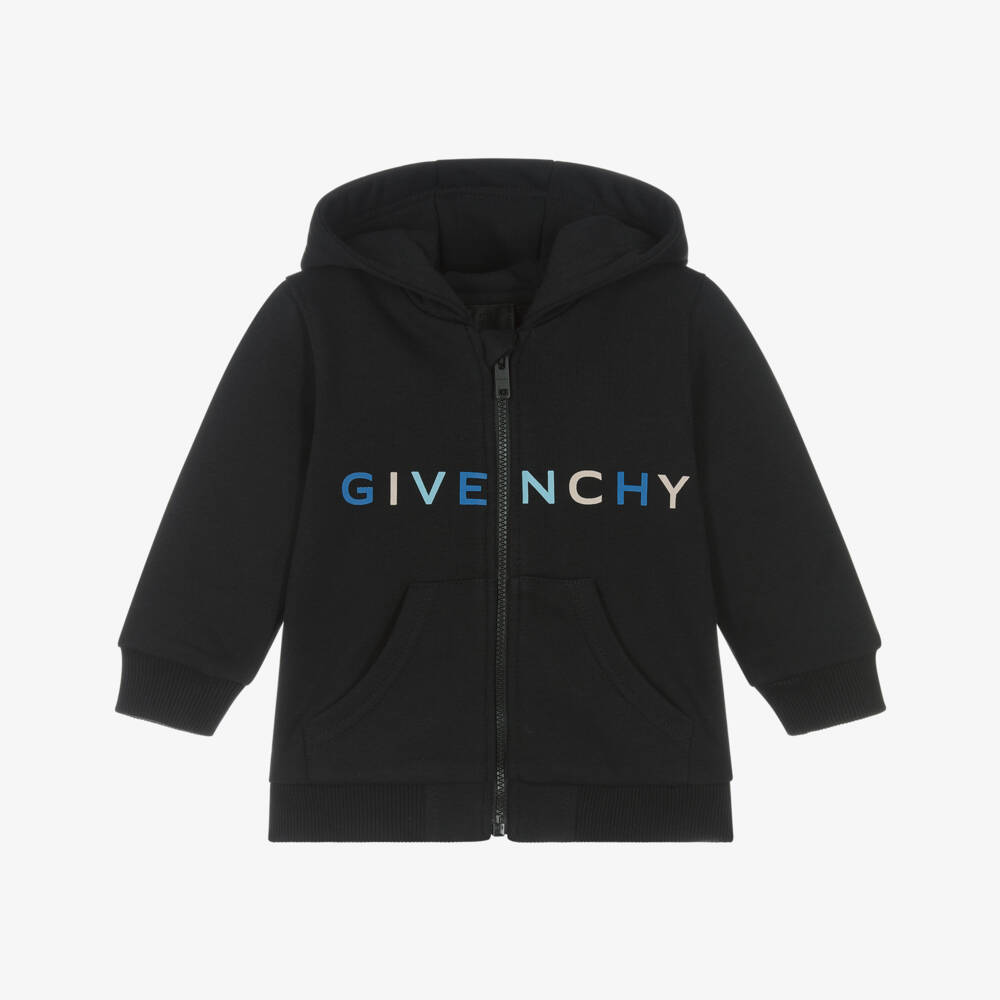 Givenchy-Boys Black Cotton Jersey Zip-Up Hooded Top | Childrensalon Outlet