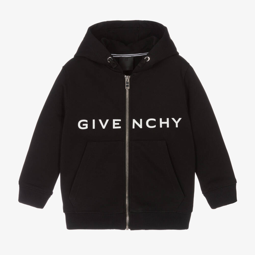Givenchy - Boys Black Cotton Logo Zip-Up Hoodie | Childrensalon