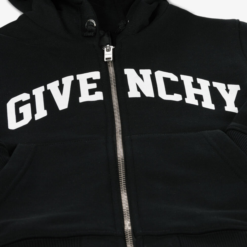 Givenchy-Boys Black Cotton Zip-Up Hoodie | Childrensalon Outlet
