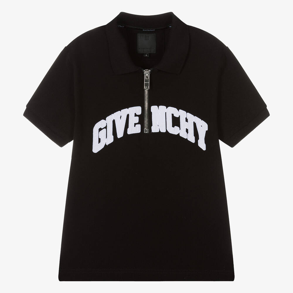 Givenchy-Boys Black Cotton Zip-Up Polo Shirt | Childrensalon Outlet