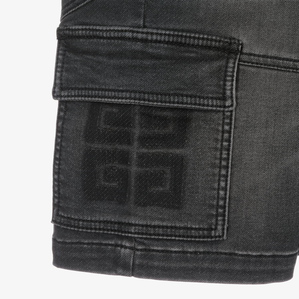 Givenchy-شورت كارغو قطن دنيم لون أسود للأولاد | Childrensalon Outlet