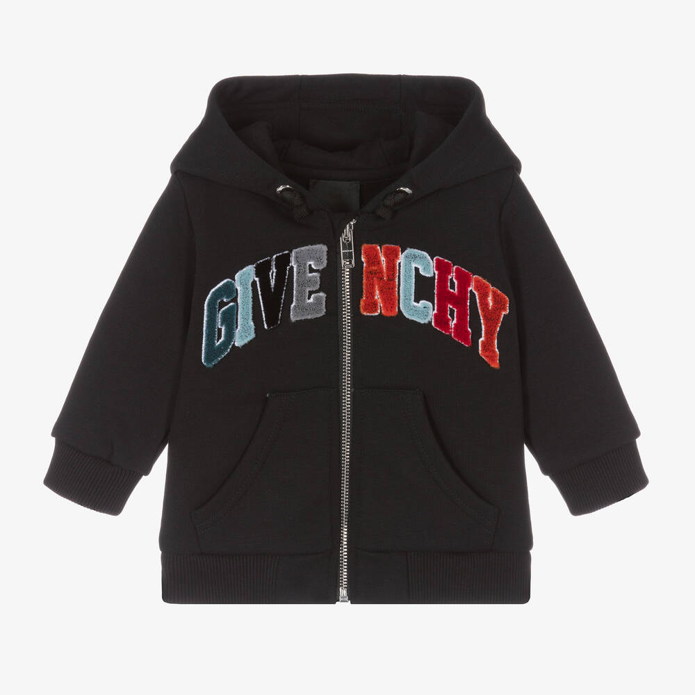 Givenchy - توب هودي بسحَّاب قطن لون أسود أطفال ولادي | Childrensalon