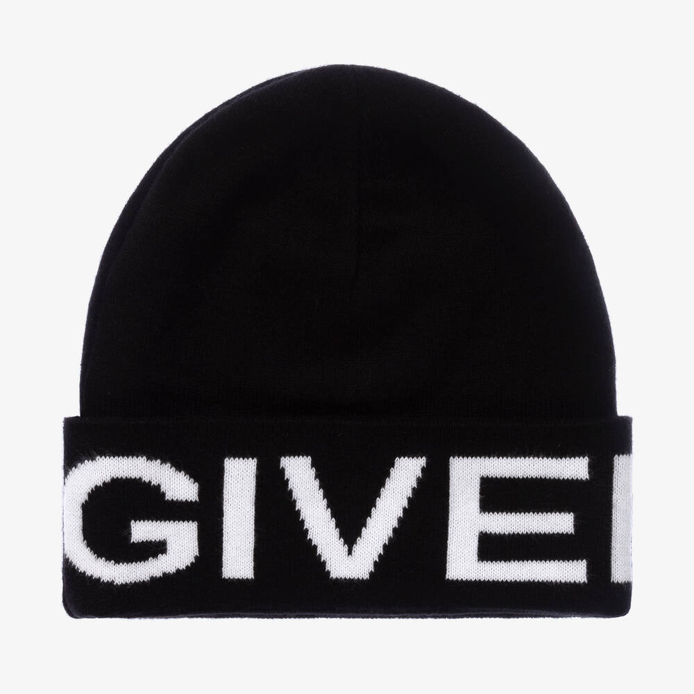 Givenchy - Boys Black & White Cotton Beanie Hat | Childrensalon