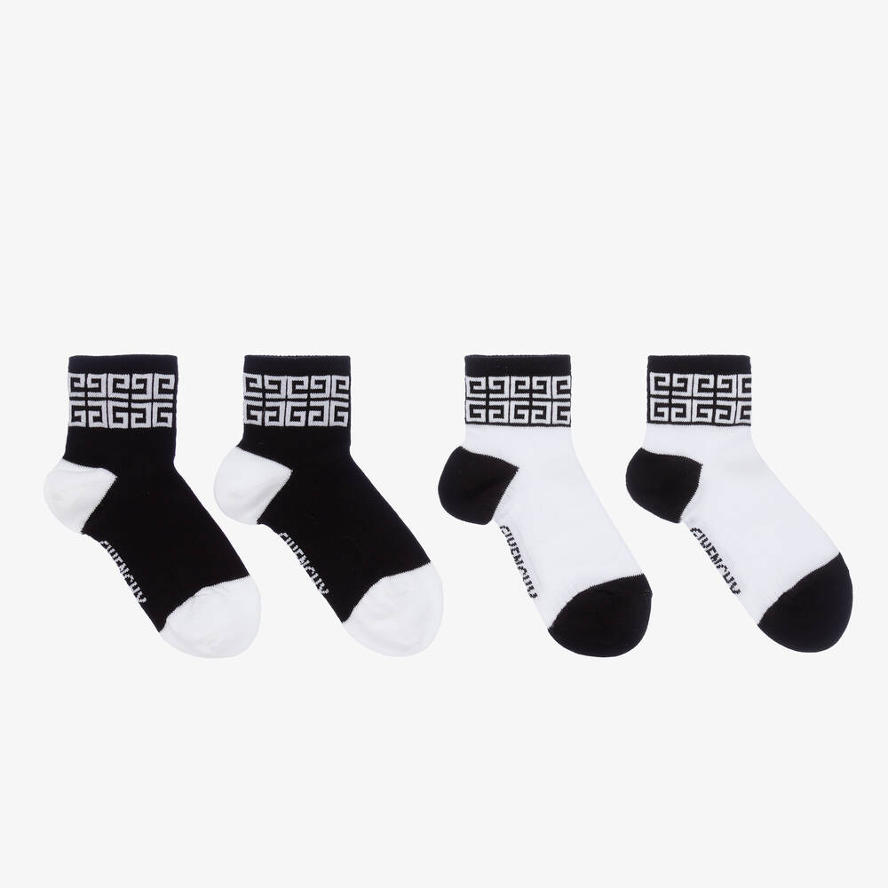 Givenchy - Boys Black & White Logo Socks (2 Pack) | Childrensalon