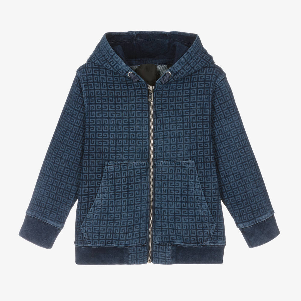 Givenchy Boys Blue Cotton 4G Zip Up Hoodie Childrensalon Outlet