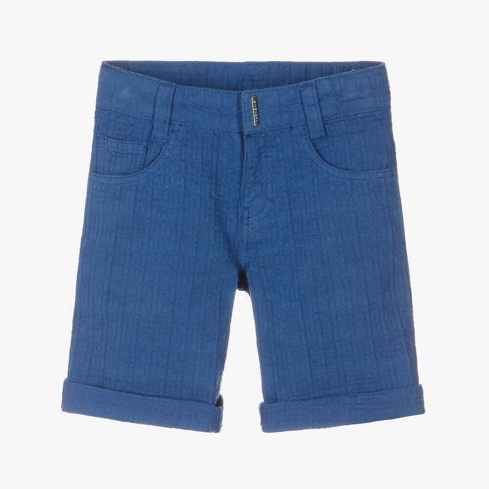 Givenchy-Boys Blue Cotton Jacquard 4G Logo Shorts | Childrensalon Outlet