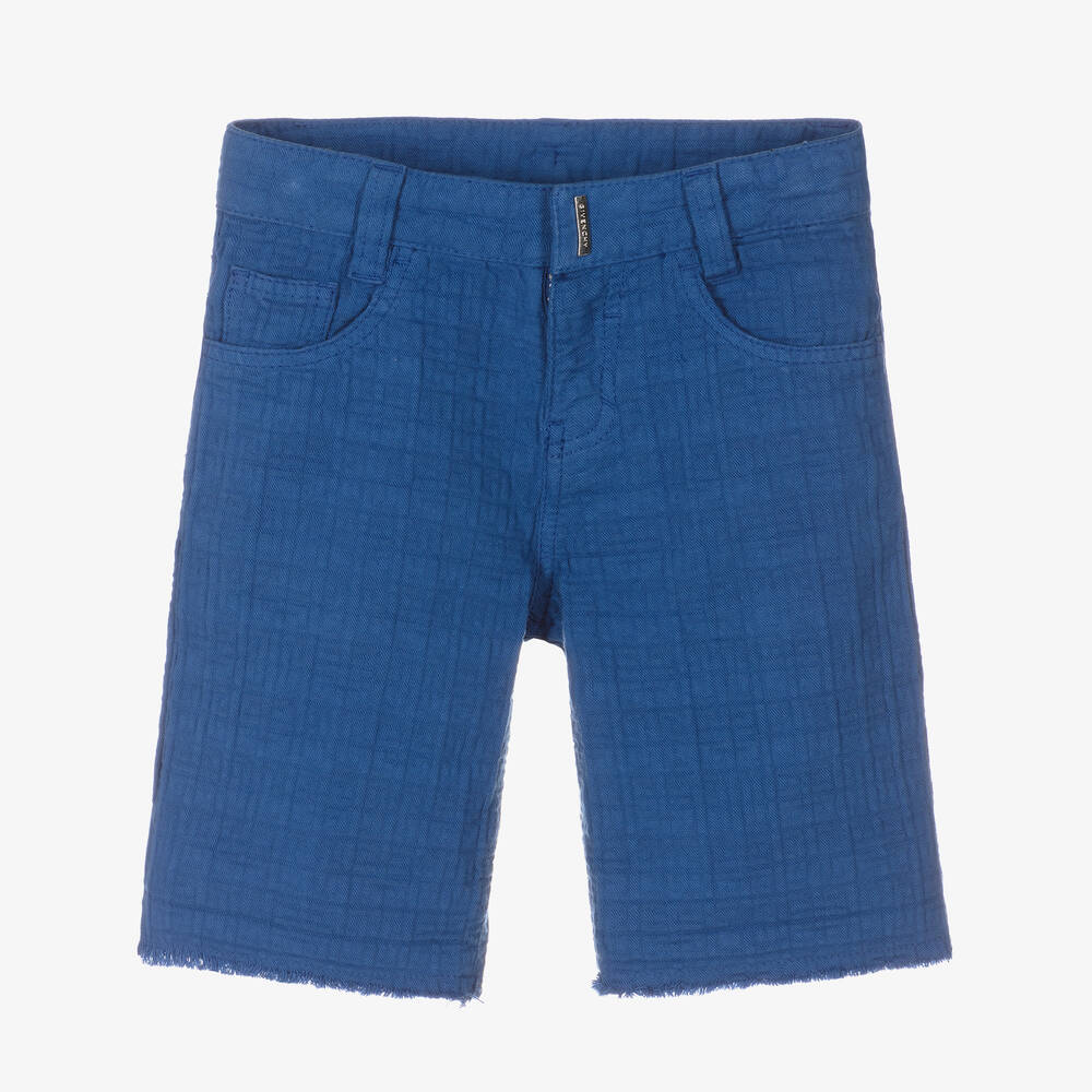 Givenchy - Boys Blue Cotton Jacquard 4G Logo Shorts | Childrensalon