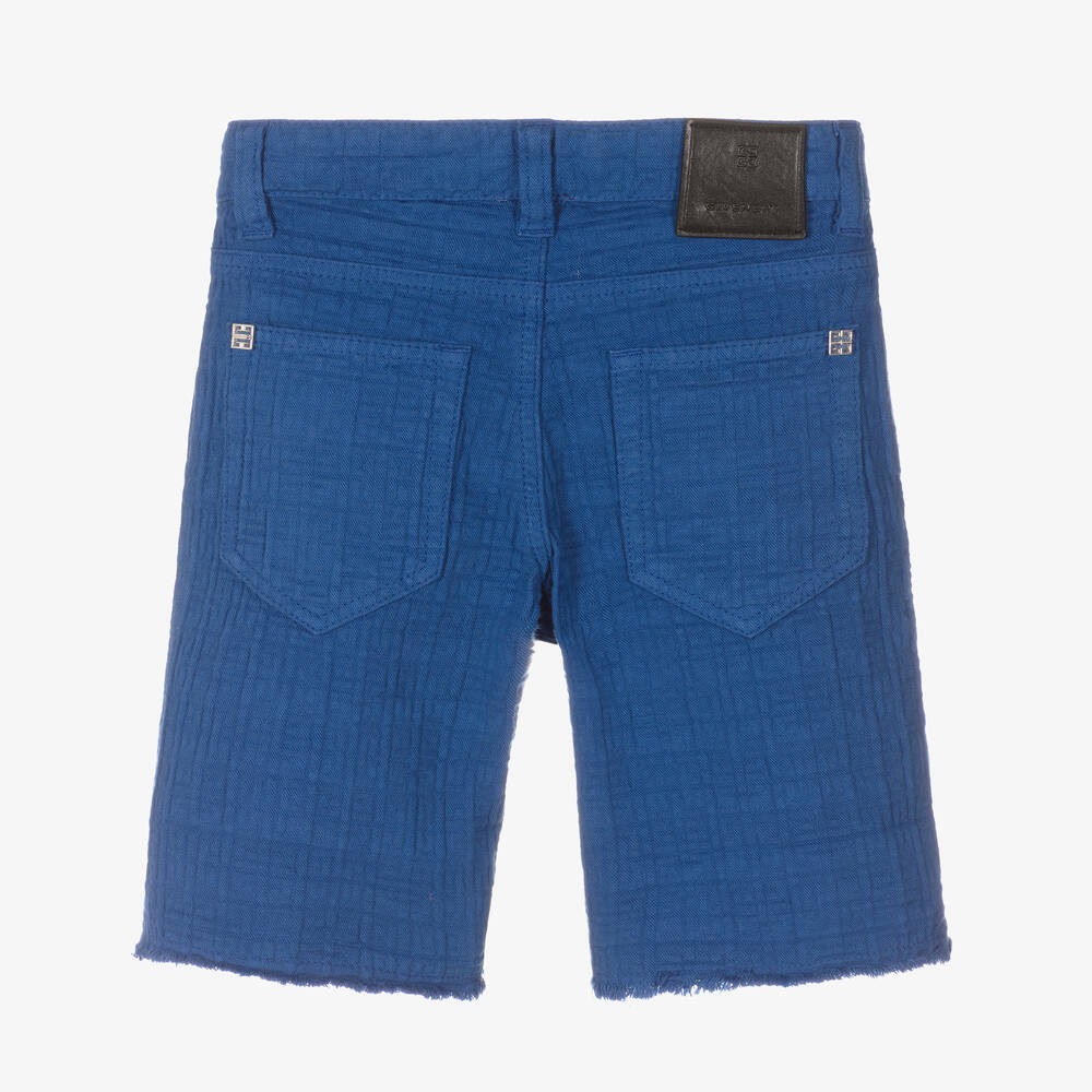 Givenchy-Boys Blue Cotton Jacquard 4G Logo Shorts | Childrensalon Outlet