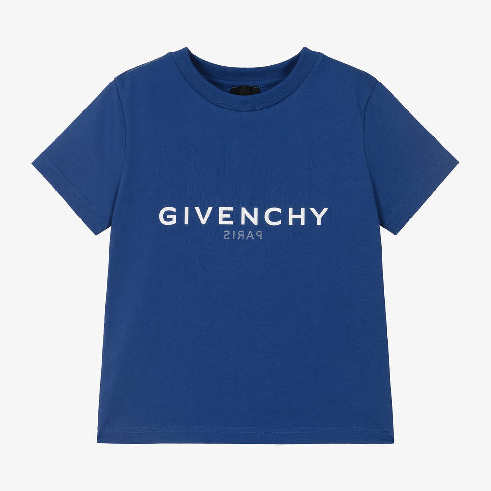 Givenchy - Boys Blue Cotton Logo T-Shirt | Childrensalon