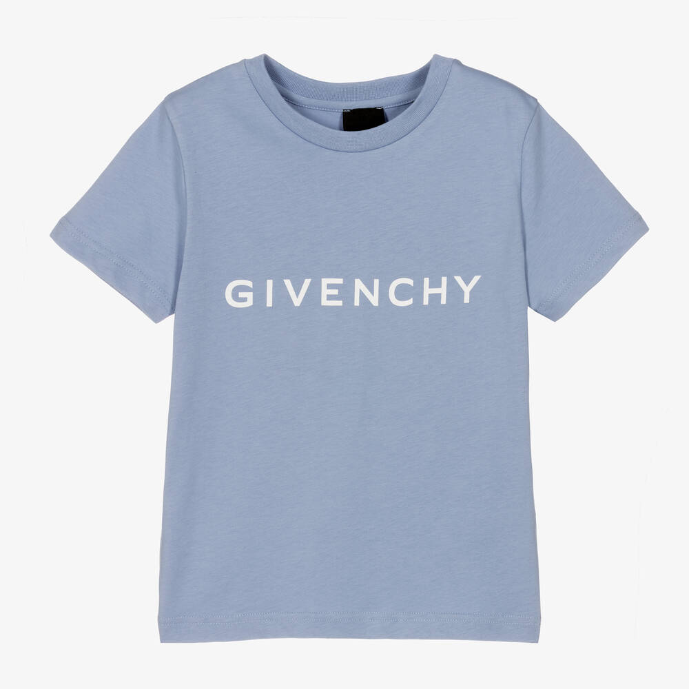 Givenchy - Boys Blue Cotton Logo T-Shirt | Childrensalon