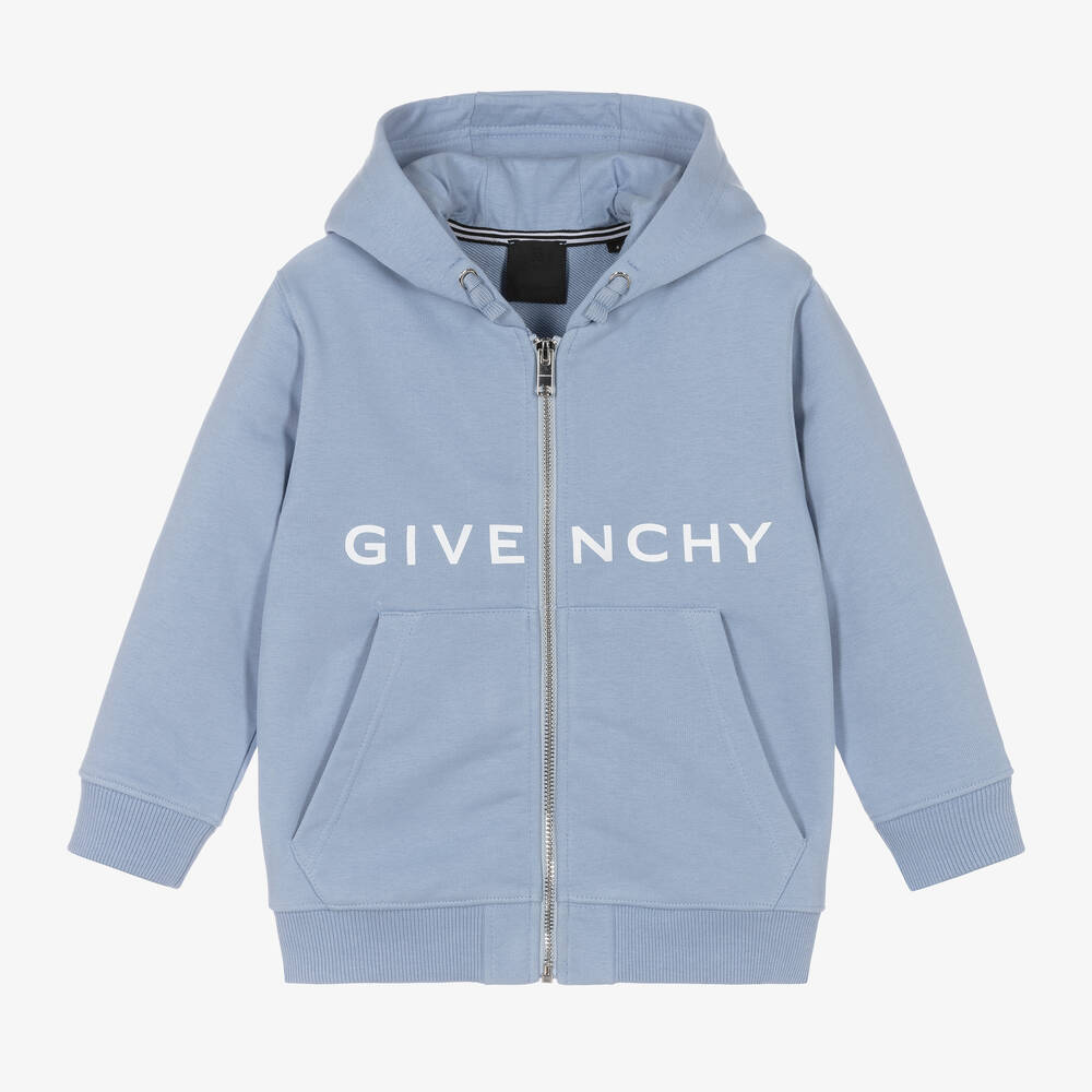 Givenchy - Boys Blue Cotton Logo Zip-Up Hoodie | Childrensalon