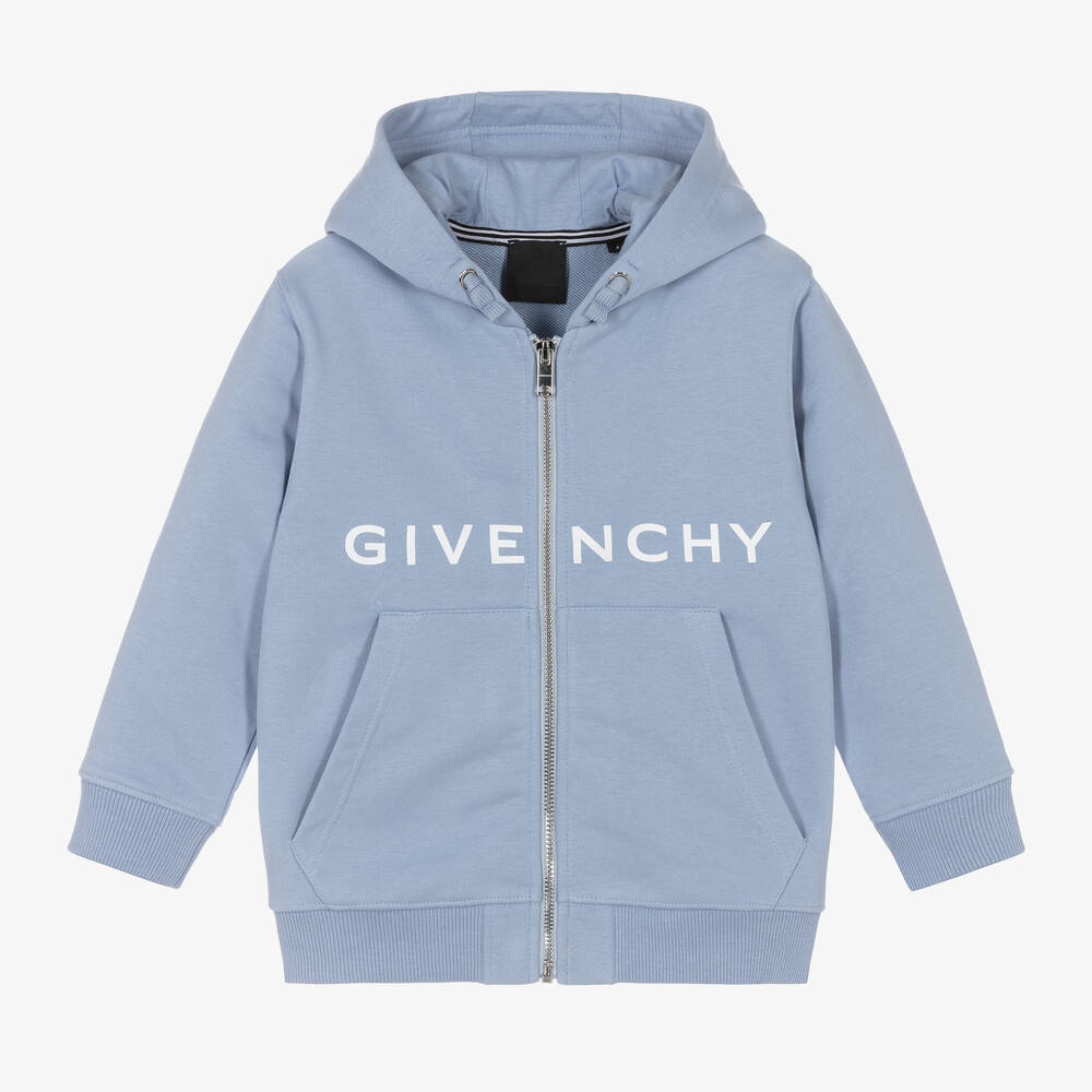 Givenchy Boys Blue Cotton Logo Zip Up Hoodie Childrensalon Outlet