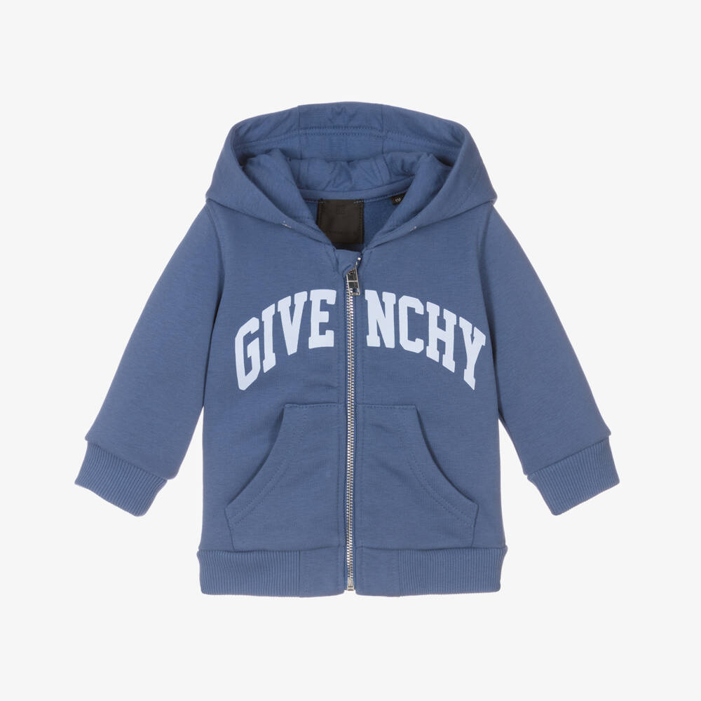 Givenchy-Boys Blue Jersey Zip-Up Hoodie | Childrensalon Outlet
