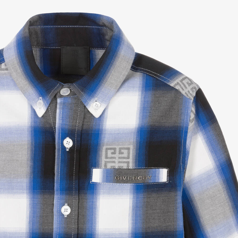 Givenchy-Boys Blue Plaid Cotton Shirt | Childrensalon Outlet