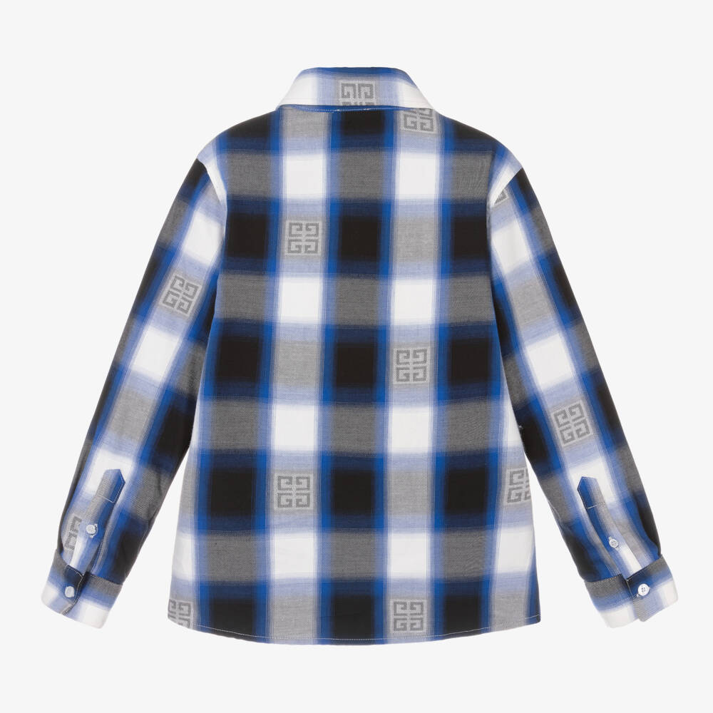 Givenchy-Boys Blue Plaid Cotton Shirt | Childrensalon Outlet