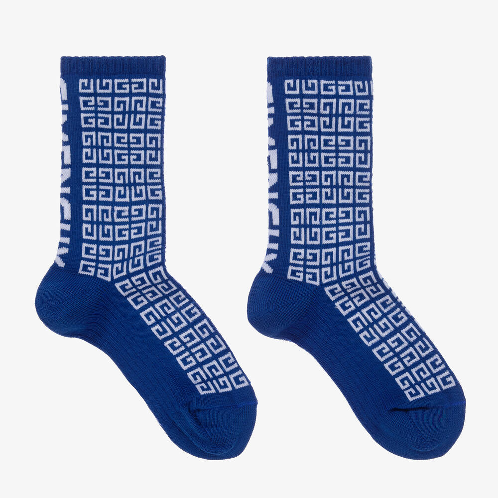 Givenchy - Boys Blue & White 4G Logo Socks | Childrensalon