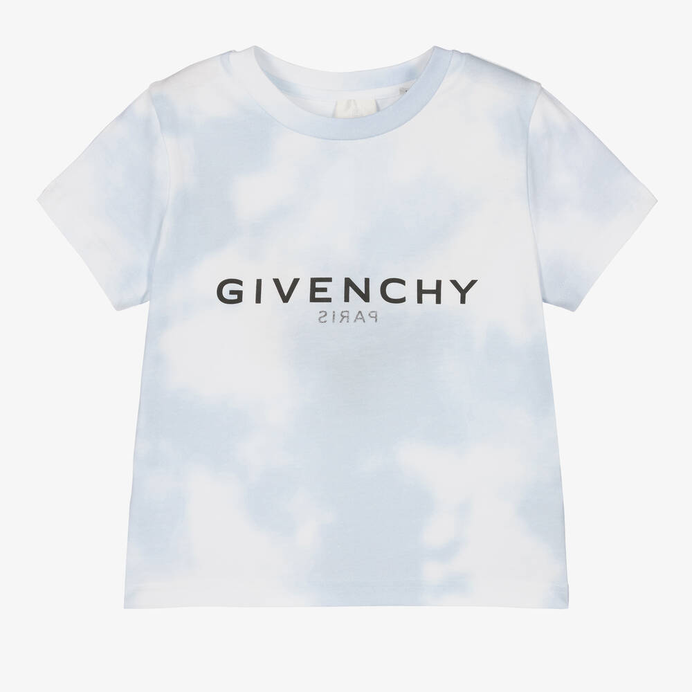 Givenchy - Boys Blue & White Cloud Print Logo T-shirt | Childrensalon