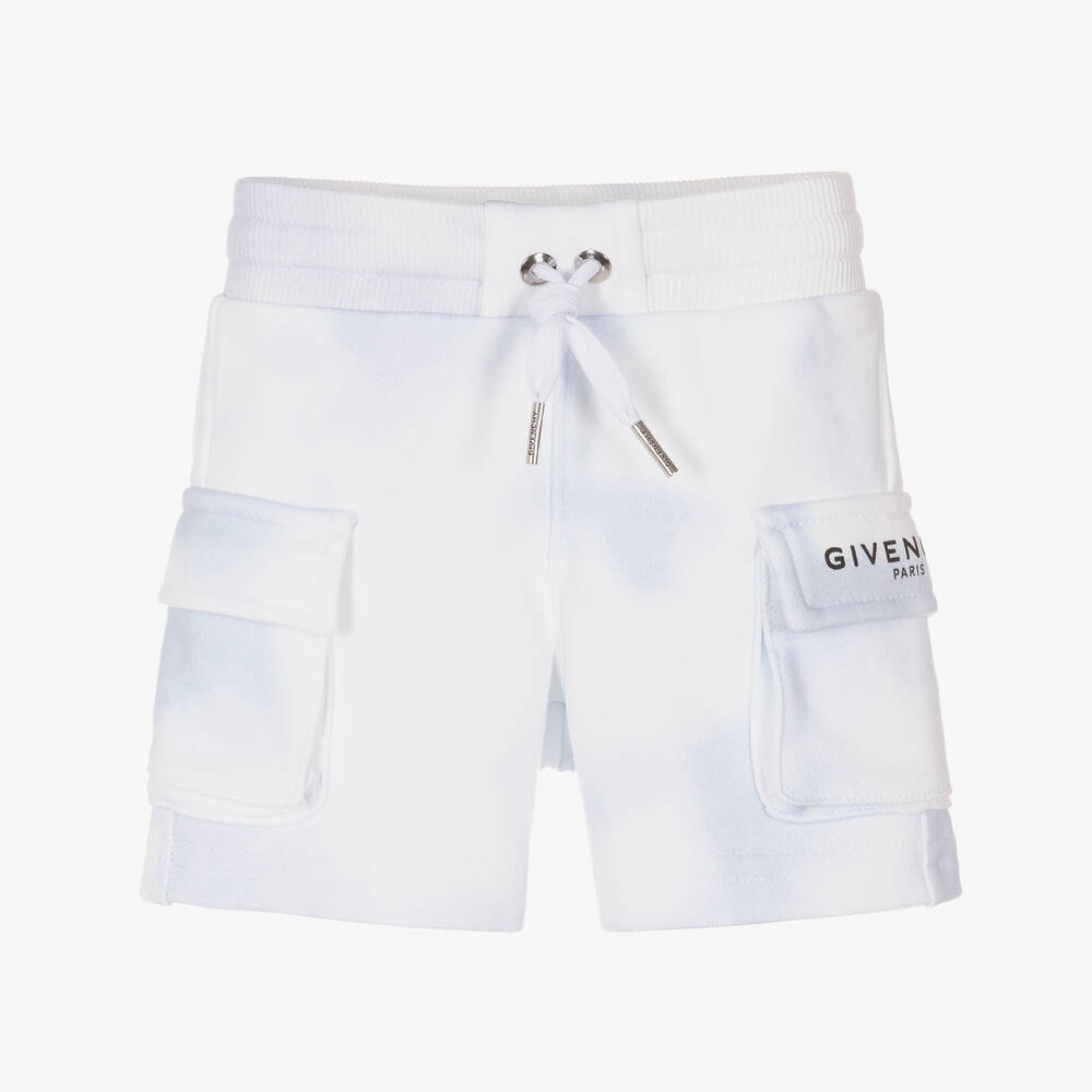 Givenchy - Boys Blue & White Cotton Cargo Shorts | Childrensalon