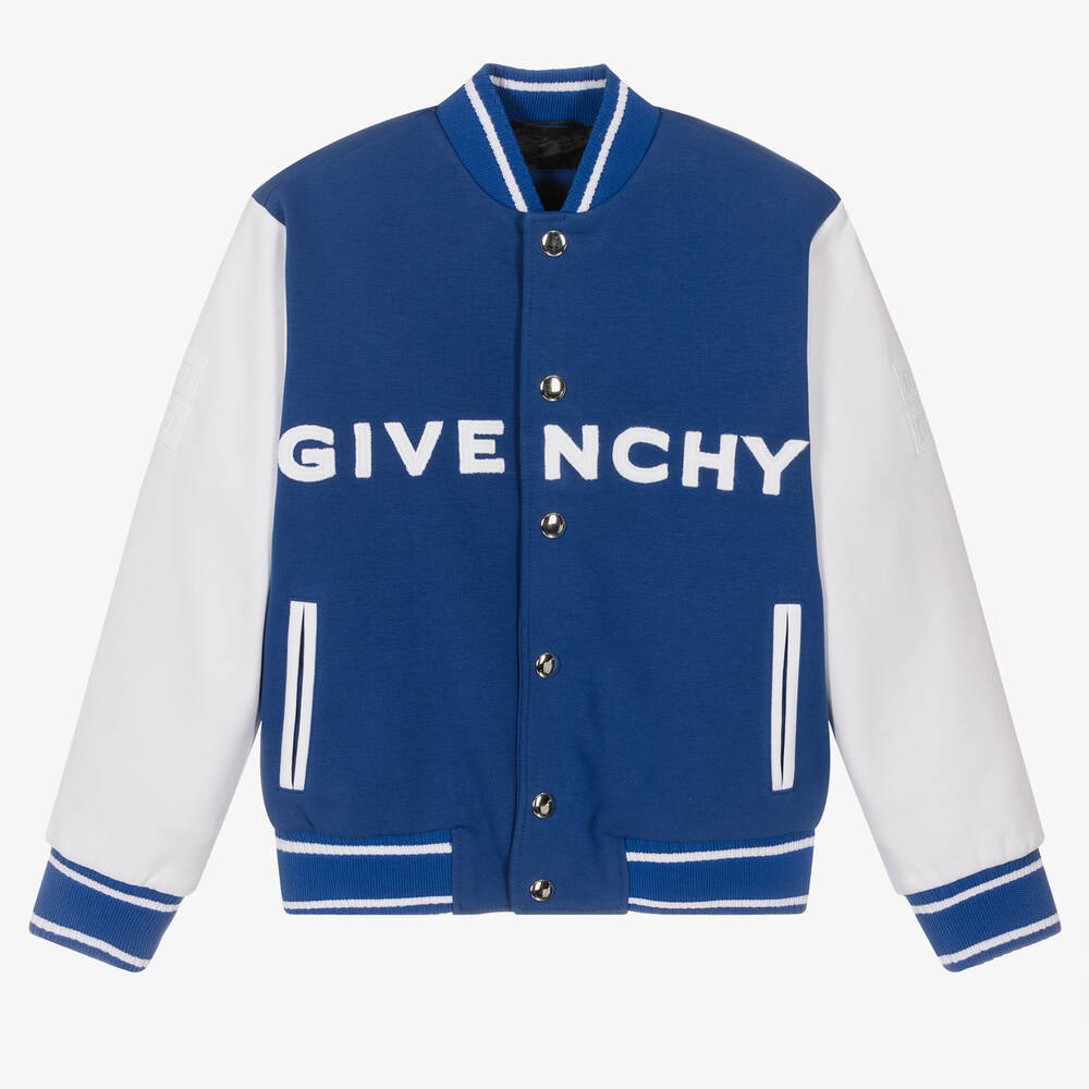 Givenchy - جاكيت بومبر قطن جيرسي لون أزرق وأبيض للأولاد | Childrensalon