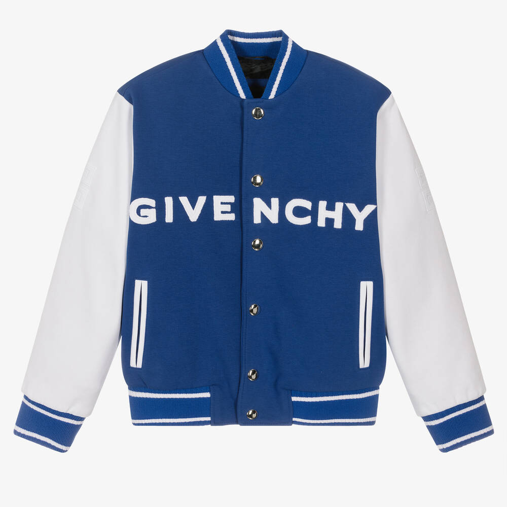 Givenchy-Boys Blue & White Logo Bomber Jacket | Childrensalon Outlet