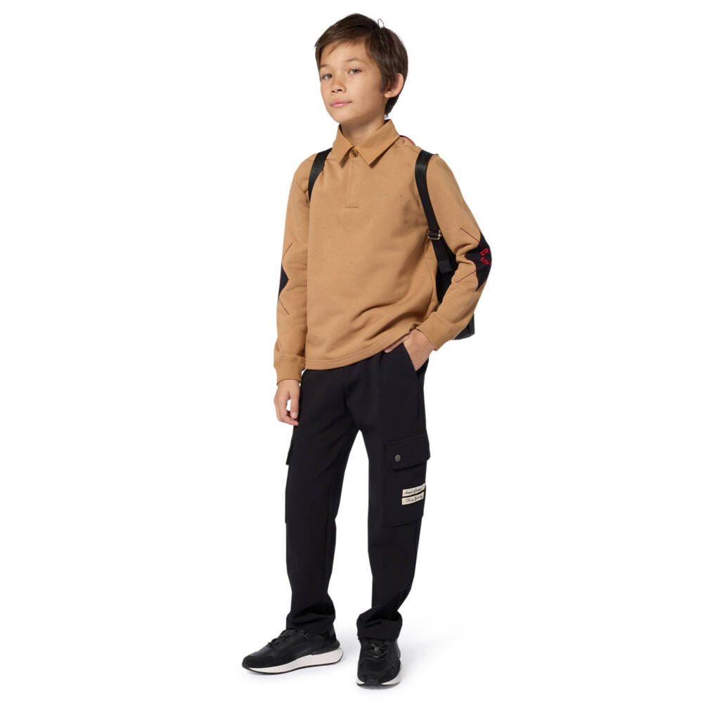 Givenchy-Boys Camel Brown Cotton Jersey Polo Top | Childrensalon Outlet