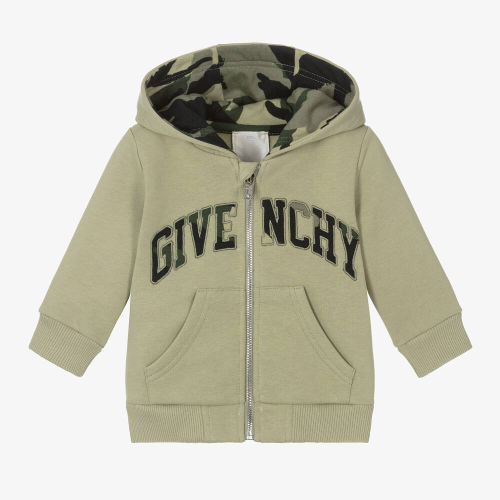 Givenchy-Boys Cotton Zip Hoodie in Green | Childrensalon Outlet