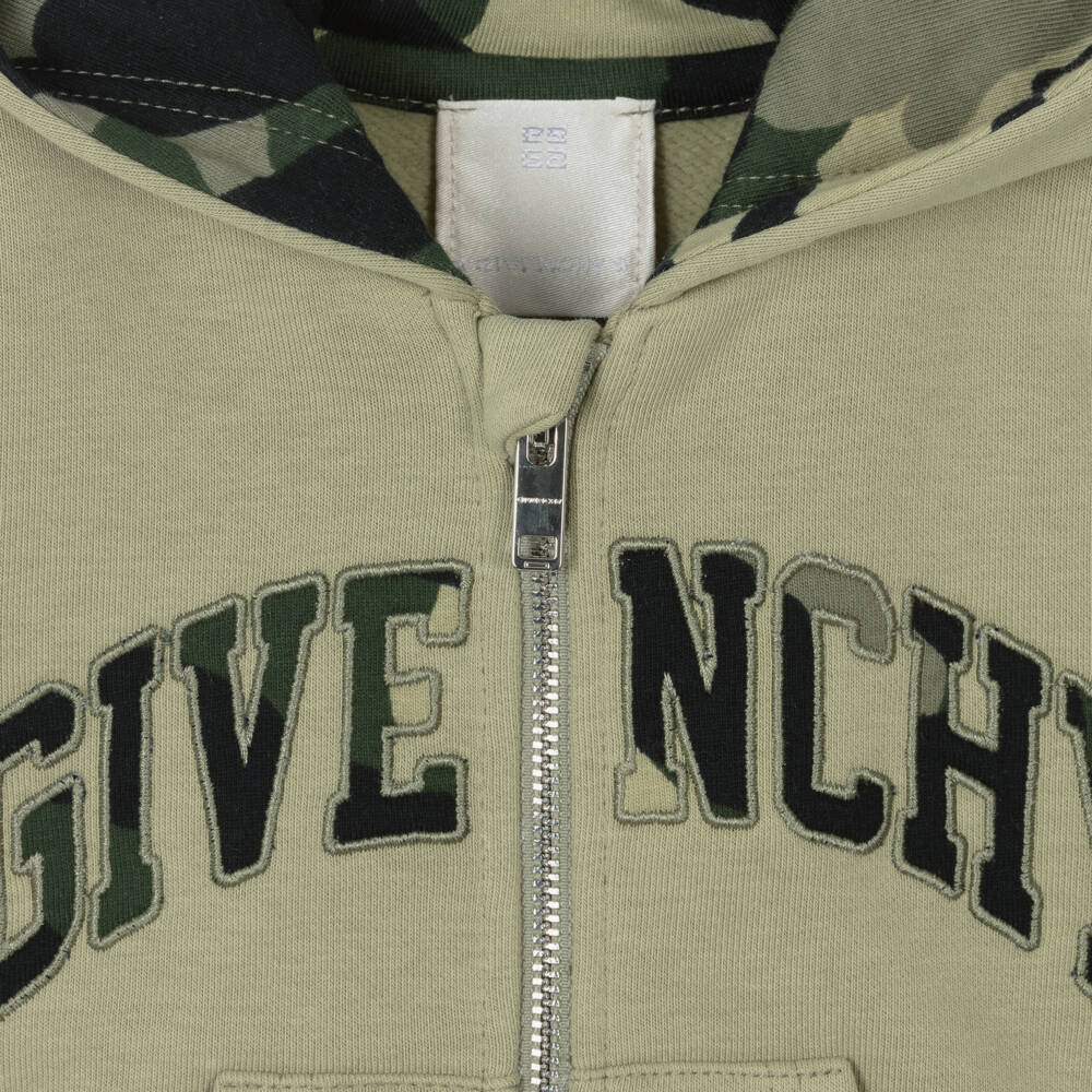 Givenchy-Boys Cotton Zip Hoodie in Green | Childrensalon Outlet