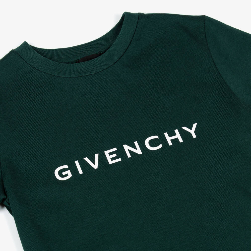 Givenchy-Boys Dark Green & White Logo Print T-Shirt | Childrensalon Outlet