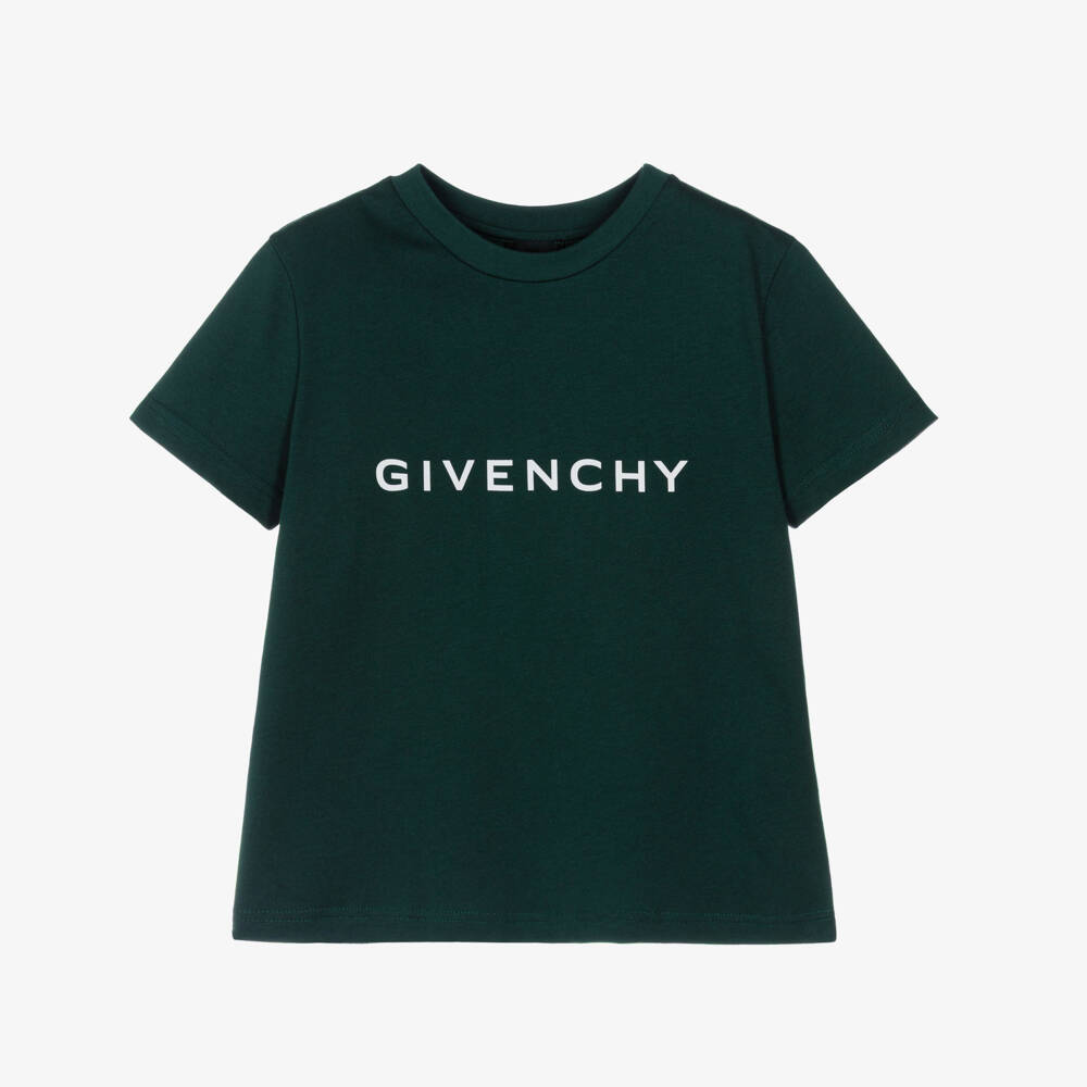 Givenchy-Boys Dark Green & White Logo Print T-Shirt | Childrensalon Outlet