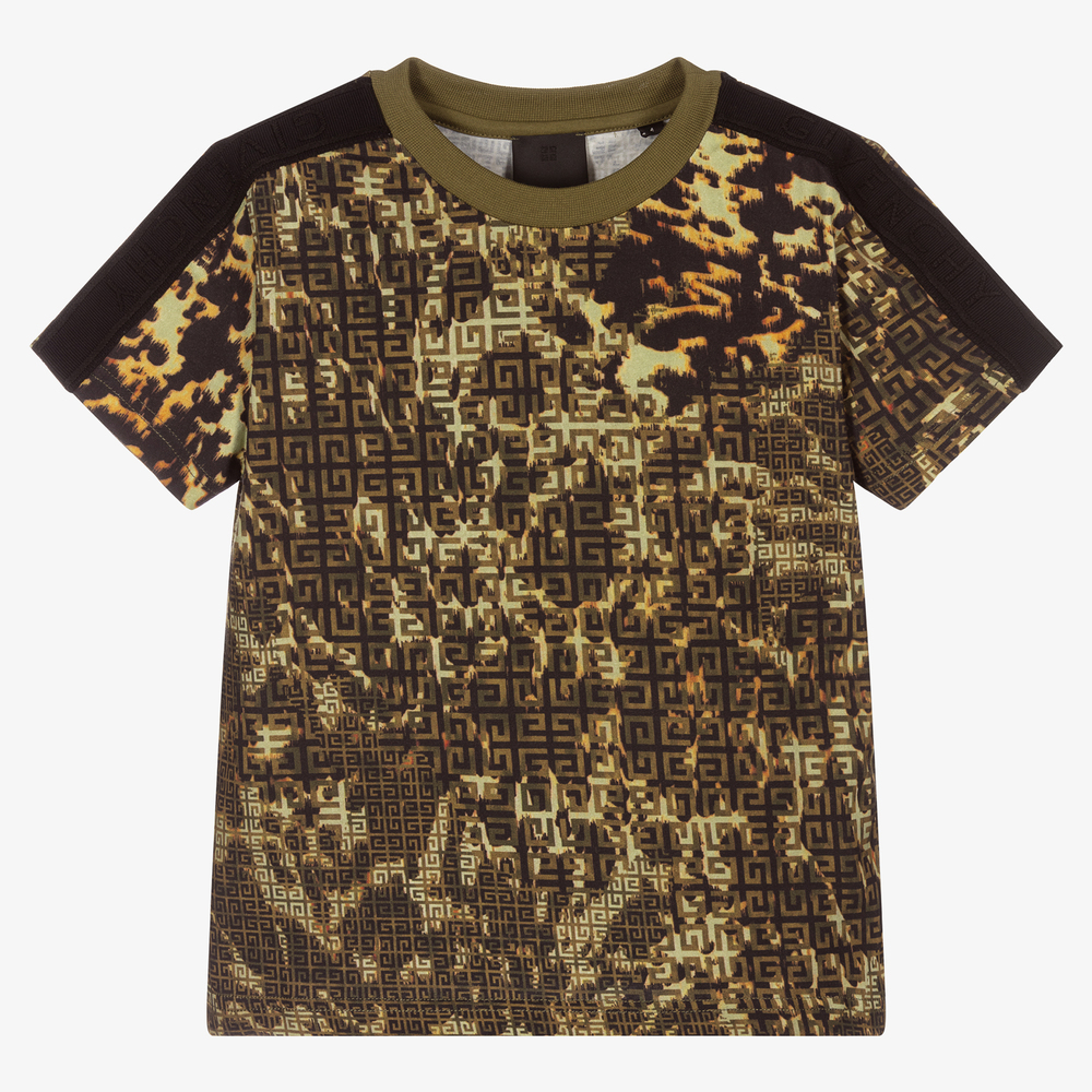 Givenchy - Boys Green 4G Camo T-Shirt | Childrensalon