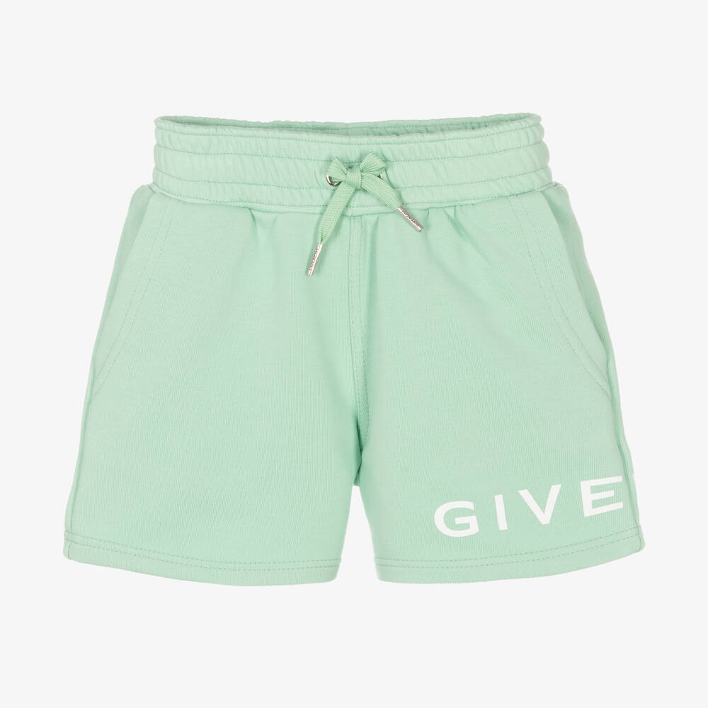 Givenchy - Boys Green Logo Jersey Shorts | Childrensalon