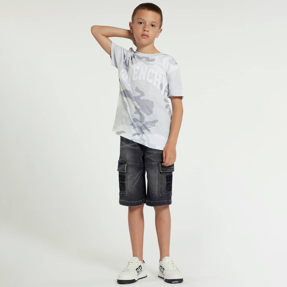 Givenchy-Boys Grey Camouflage Varsity T-Shirt | Childrensalon Outlet
