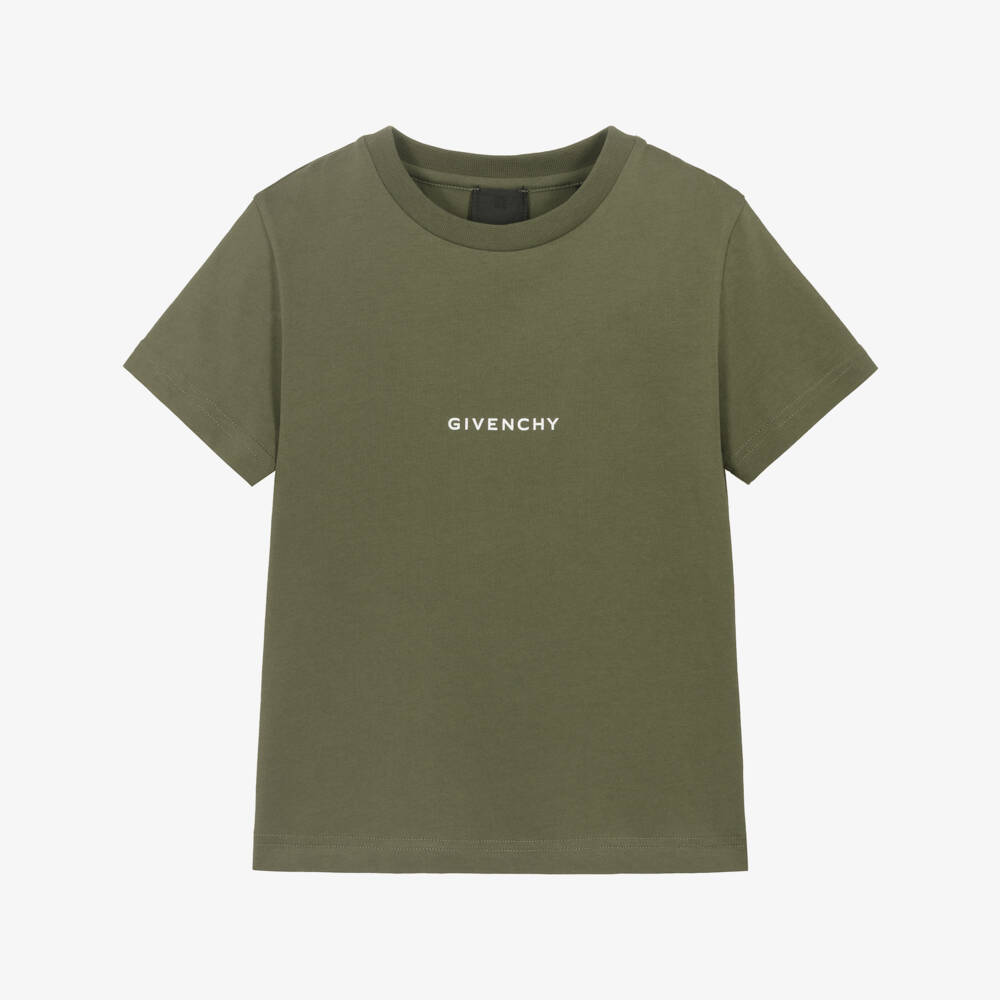 Givenchy-Boys Khaki Luxe Cotton Tee | Childrensalon Outlet