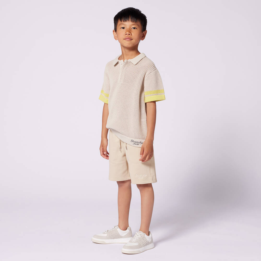 Givenchy-Boys Knitted Beige Polo Top | Childrensalon Outlet