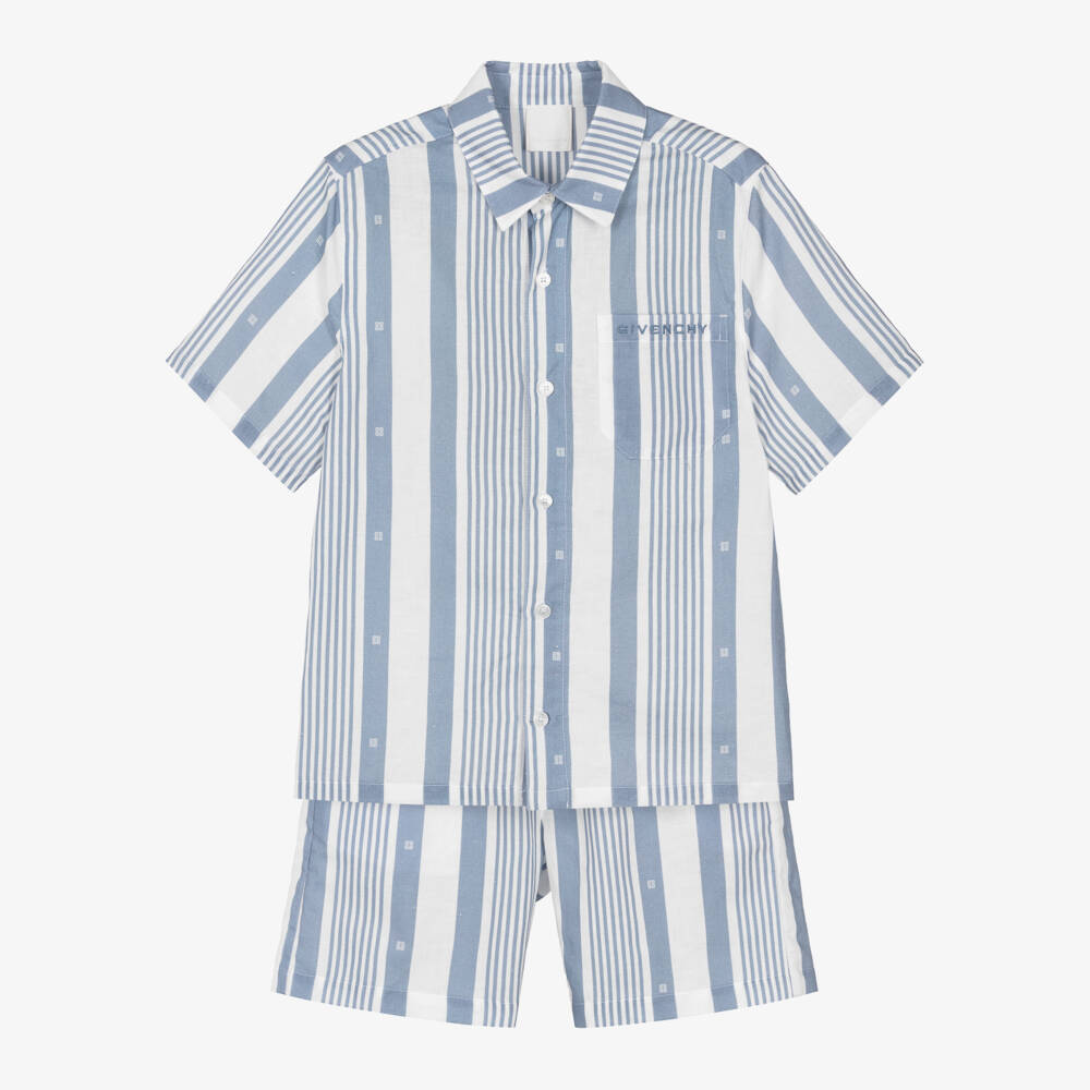 Givenchy-Boys Linen Striped Blue Ensemble | Childrensalon Outlet